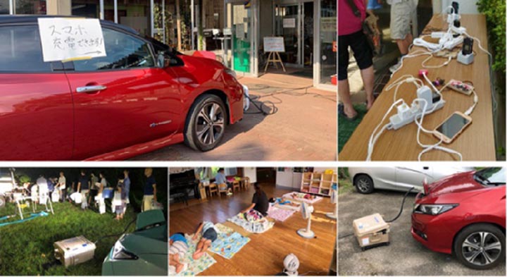Nissan Leaf powers evacuation centres during the typhoon Faxai in Chiba prefecture September 2019