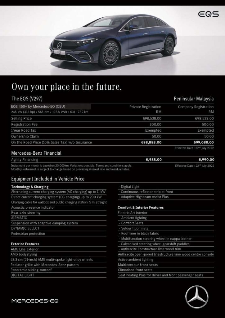 2022 Mercedes Benz EQS 450 AMG Line spec sheet Malaysia 1