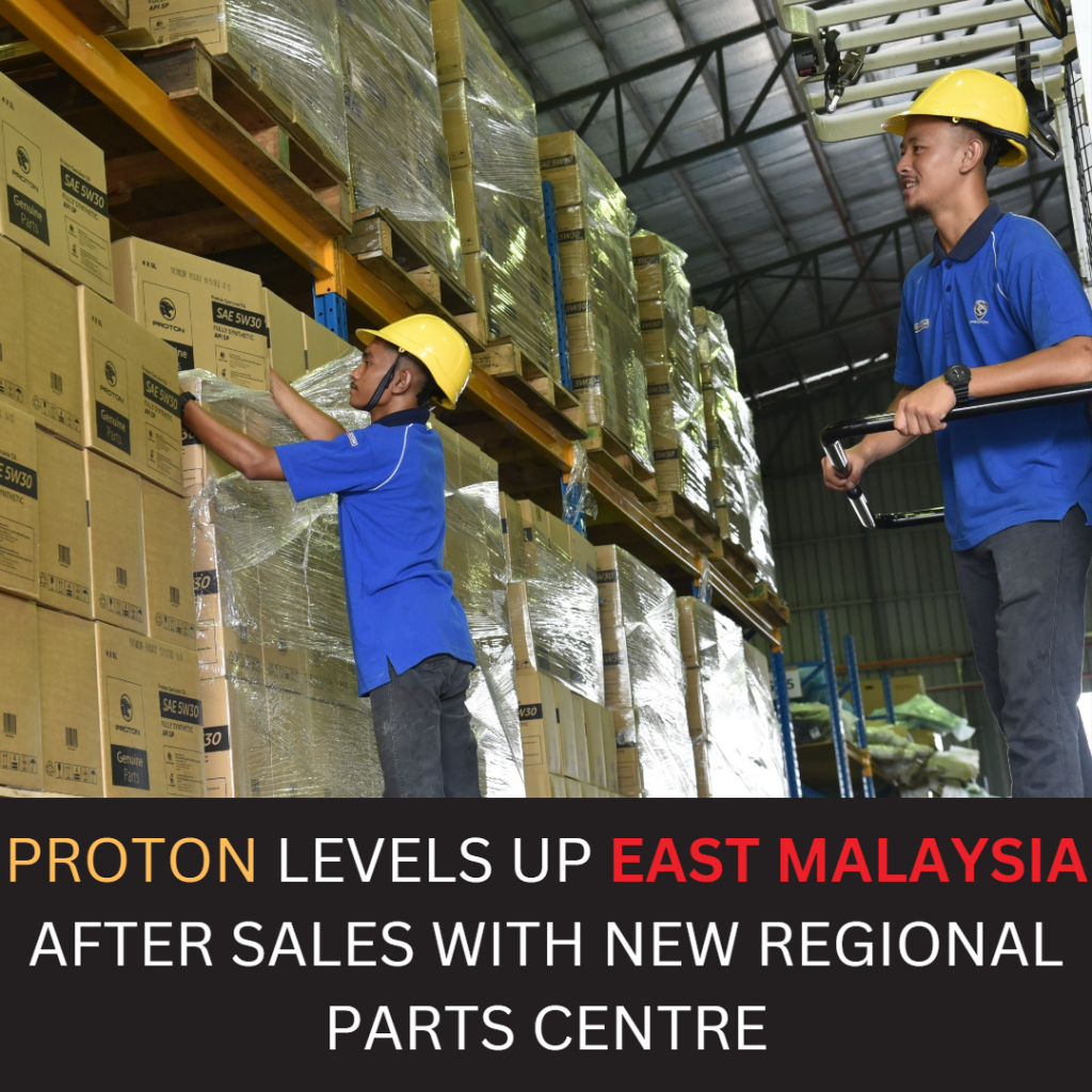 Worker arranging stock in Proton new Regional Parts Centre in Kuching Sarawak
