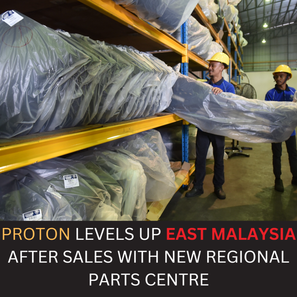 Worker arranging stock in Proton new Regional Parts Centre in Kuching Sarawak