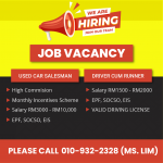 Job Vacancy@Used Car Salesman/Driver Cum Runner