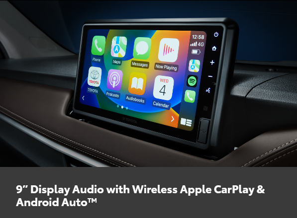9-inch touchscreen infotainment system that supports wireless Apple CarPlay and Android Auto
