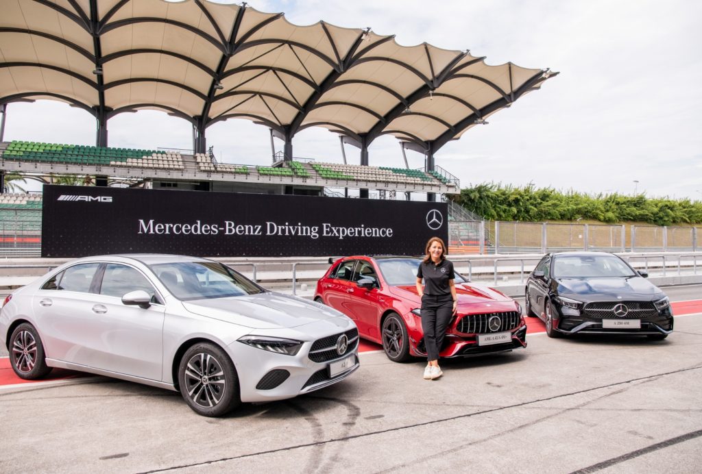 Bettina Plangger (Vice President of Sales & Marketing, Mercedes-Benz Cars Malaysia) with the Mercedes-Benz A-Class family at the Mercedes-Benz Driving Experience 2023